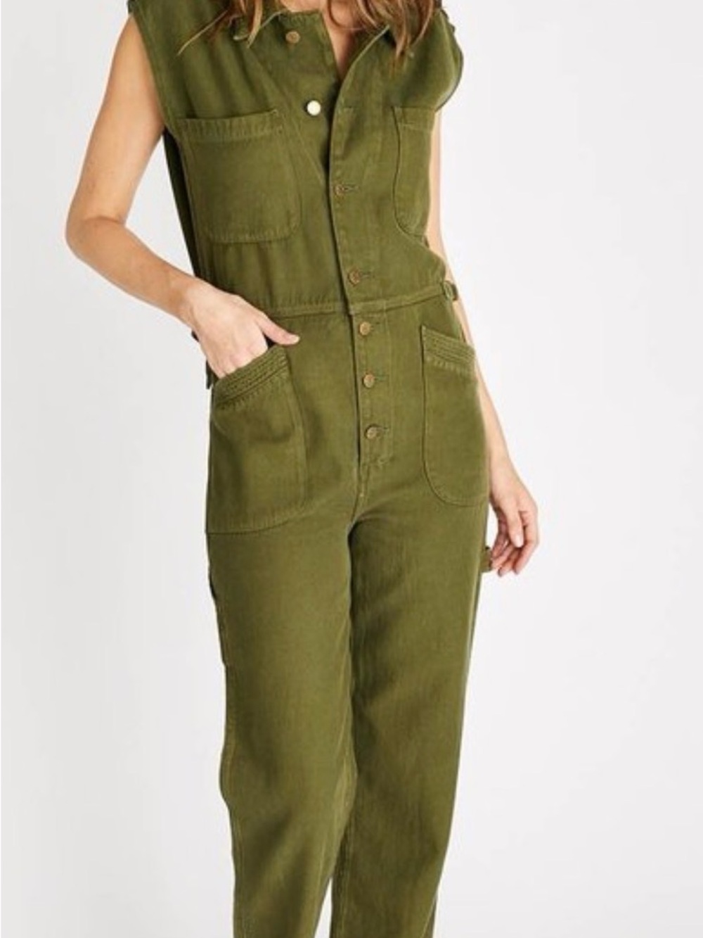 Etica Olive Green Sleeveless Utility Jumpsuit